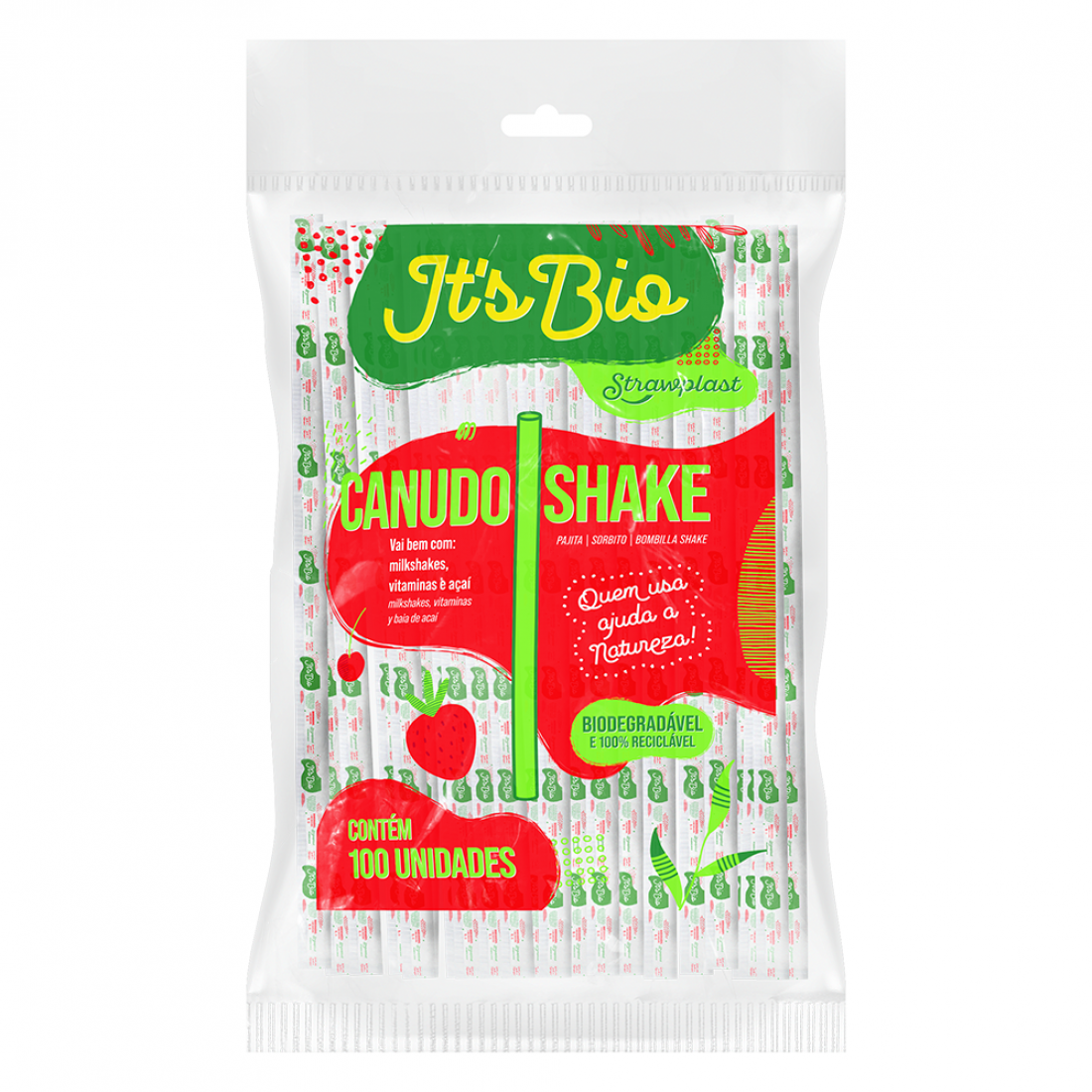 Comercial Ruzalem Canudo Biodegrad Vel Strawplast Super Shake Mm