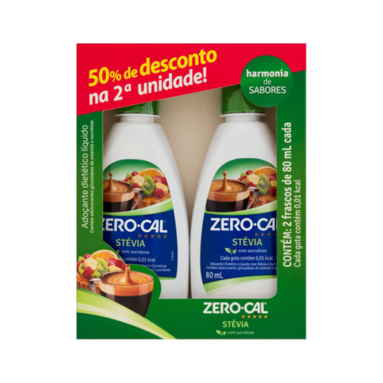 Adoçante Líquido Zero-Cal Stévia 80mL com 2 unid. 