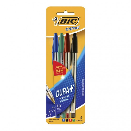 Caneta BIC com 4 unid. 1 Azul/1 Preta/1 Verde