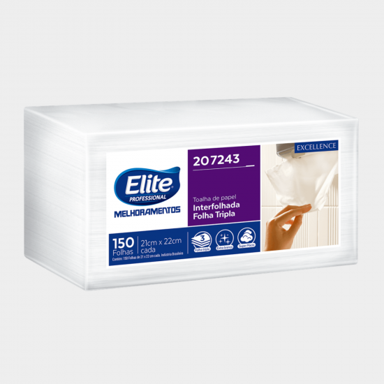 Papel Toalha Interfolhado Luxo Folha Tripla Elite 100% Celulose com 150 folhas