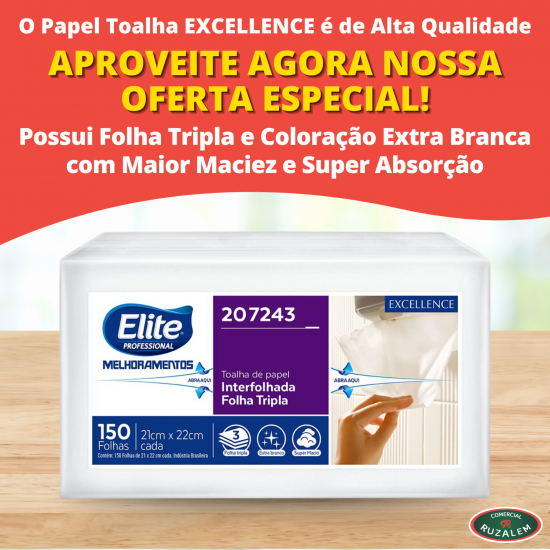 Papel Toalha Interfolhado Luxo Folha Tripla Elite 100% Celulose com 150 folhas