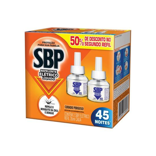 Inseticida Elétrico SBP 45 Noites com 2 Refis de 35mL 25% DESCONTO