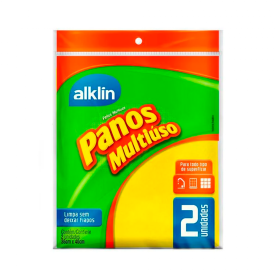 Pano Multiuso Alklin Amarelo 40x36cm com 2 unid.