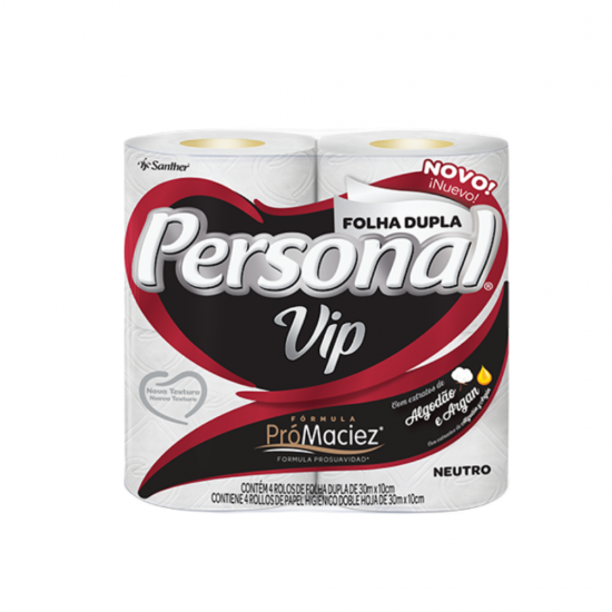 Papel Higiênico Folha Dupla Personal Vip Neutro com 4 rolos