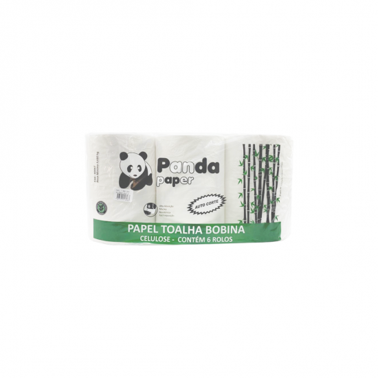 Papel Toalha Bobina Panda 100% Celulose Auto Corte com 6 rolos de 150m 