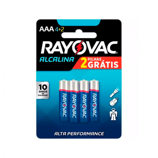 Pilha Alcalina AAA Palito Rayovac com 6 unid. LEVE 6 PAGUE 4