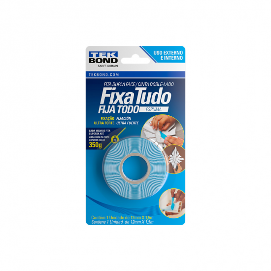 Fita Dupla Face Tekbond Fixa Tudo Espuma 12mm x 1,5m