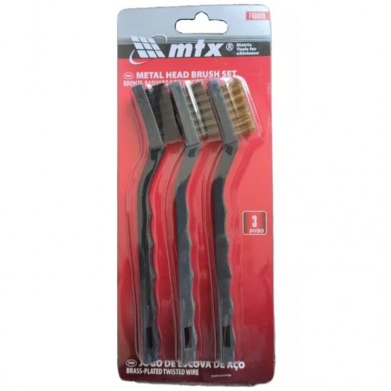 Escova de Aço Retangular MTX Cabo Plástico com 3 peças (Aço/Bronze/Nylon)