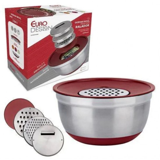 Ralador de Inox Bowl 3 em 2 Euro com 4 peças